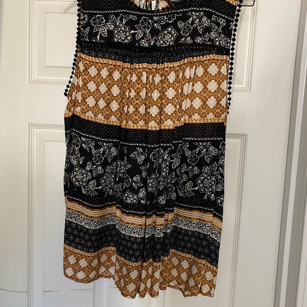 New Directions Black and Mustard Printed Boho Top